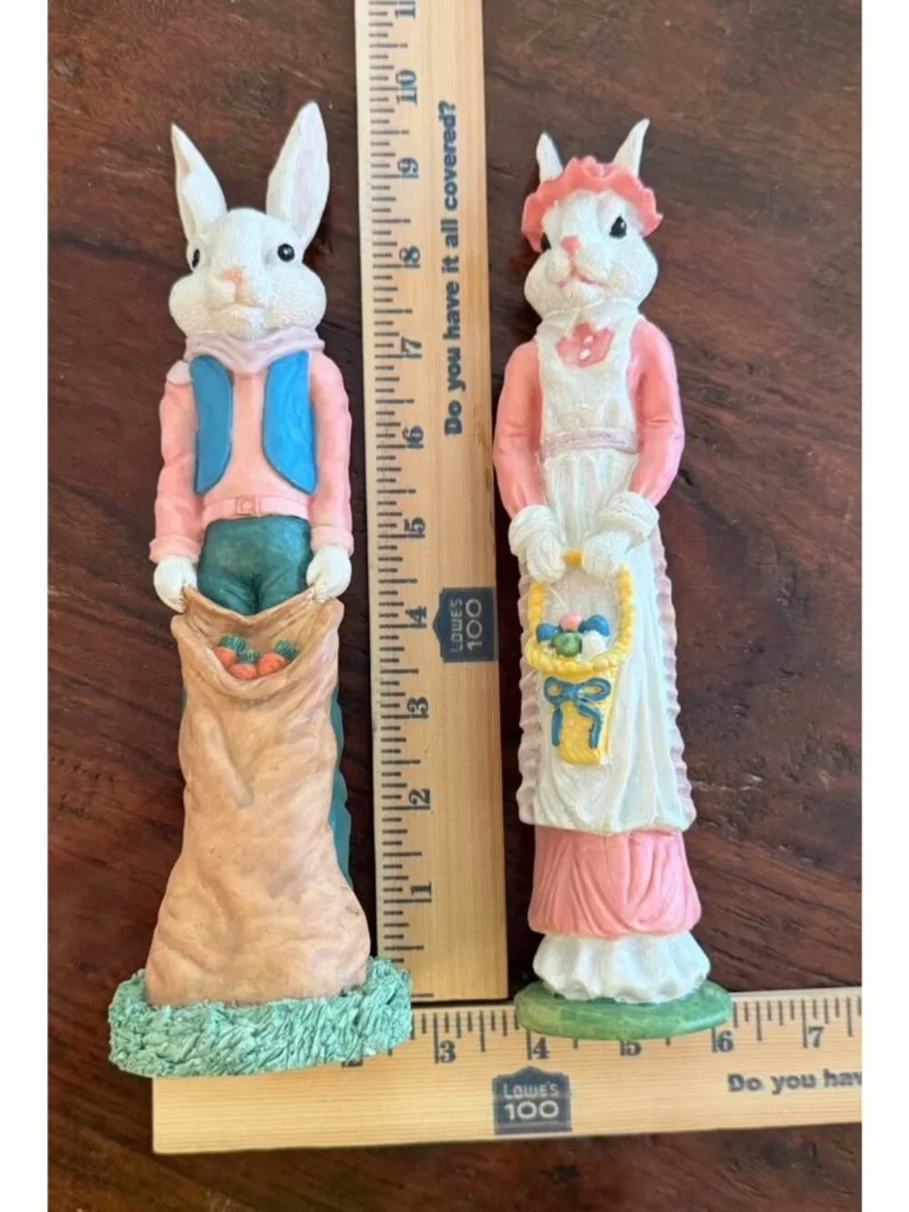 Hermitage Pottery Easter Bunny Figurines Set Boy Girl Rabbits Spring Decor‎